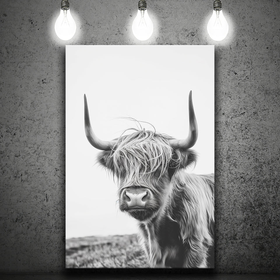 Black And White Baby Highland Cow V1, Canvas Painting, Canvas Prints Wall Art Decor