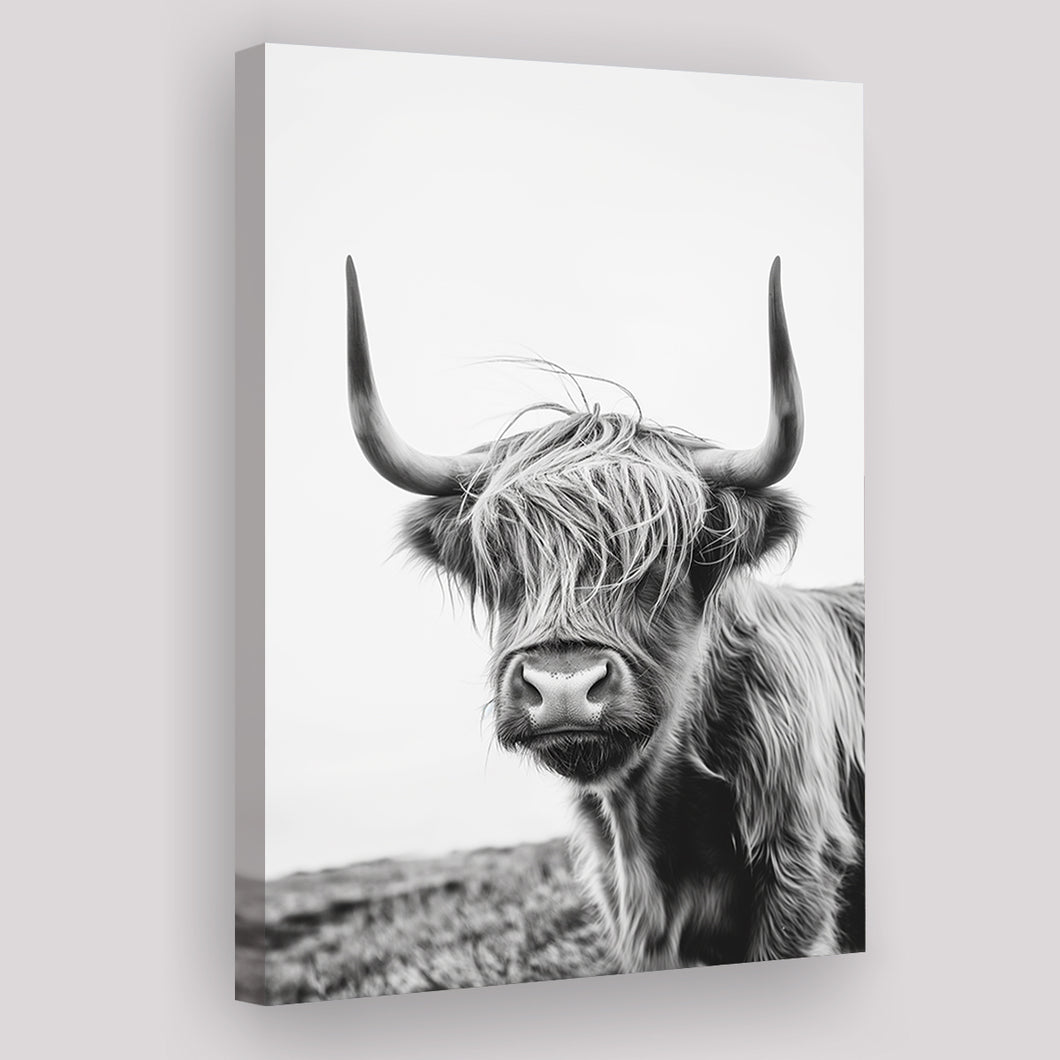 Black And White Baby Highland Cow V1, Canvas Painting, Canvas Prints Wall Art Decor