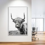 Black And White Baby Highland Cow V1, Framed Canvas Painting, Framed Canvas Prints Wall Art Decor