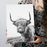 Black And White Baby Highland Cow V1, Canvas Painting, Canvas Prints Wall Art Decor