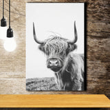 Black And White Baby Highland Cow V1, Canvas Painting, Canvas Prints Wall Art Decor
