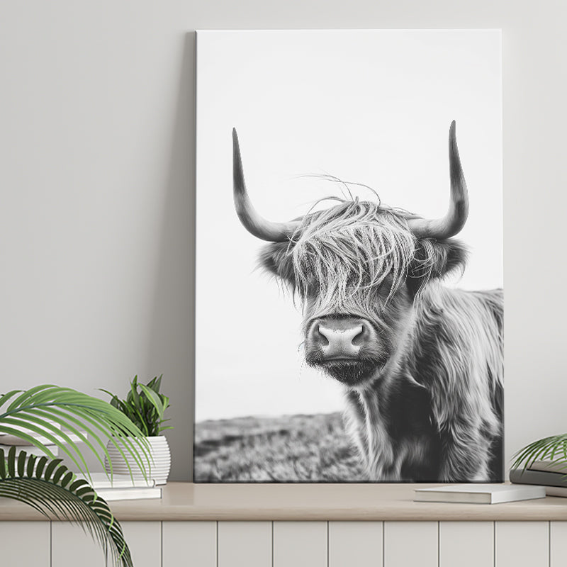 Black And White Baby Highland Cow V1, Canvas Painting, Canvas Prints Wall Art Decor