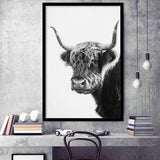 Black And White Baby Highland Cow V2, Framed Art Print Wall Decor, Framed Picture