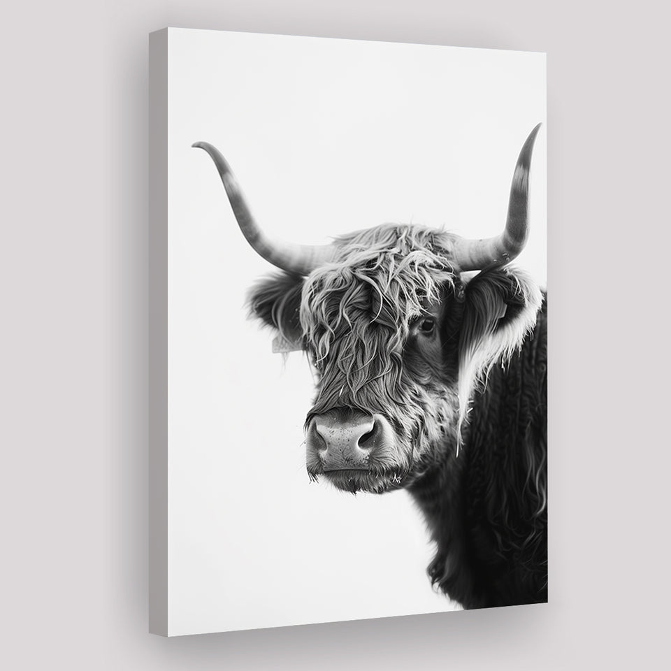 Black And White Baby Highland Cow V2, Canvas Painting, Canvas Prints Wall Art Decor