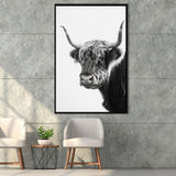 Black And White Baby Highland Cow V2, Framed Canvas Painting, Framed Canvas Prints Wall Art Decor