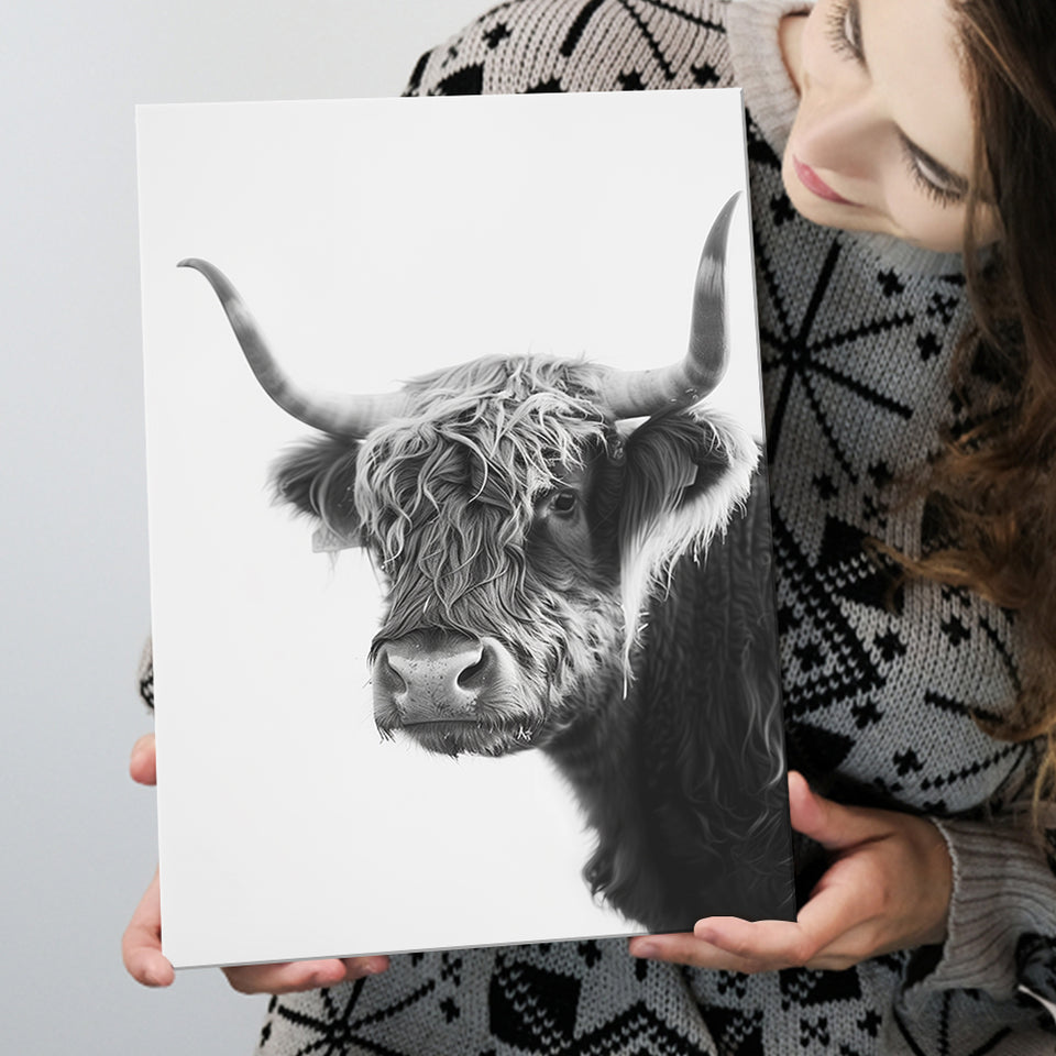 Black And White Baby Highland Cow V2, Canvas Painting, Canvas Prints Wall Art Decor