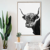 Black And White Baby Highland Cow V2, Framed Canvas Painting, Framed Canvas Prints Wall Art Decor