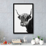 Black And White Baby Highland Cow V2, Framed Canvas Painting, Framed Canvas Prints Wall Art Decor