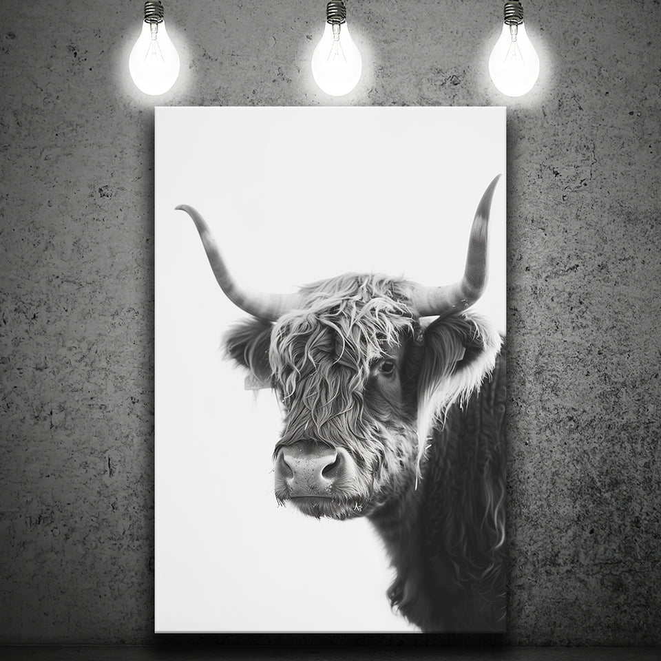 Black And White Baby Highland Cow V2, Canvas Painting, Canvas Prints Wall Art Decor