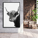 Black And White Baby Highland Cow V2, Framed Canvas Painting, Framed Canvas Prints Wall Art Decor