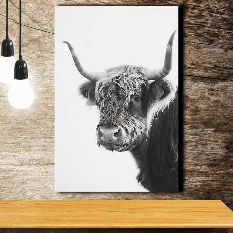 Black And White Baby Highland Cow V2, Canvas Painting, Canvas Prints Wall Art Decor