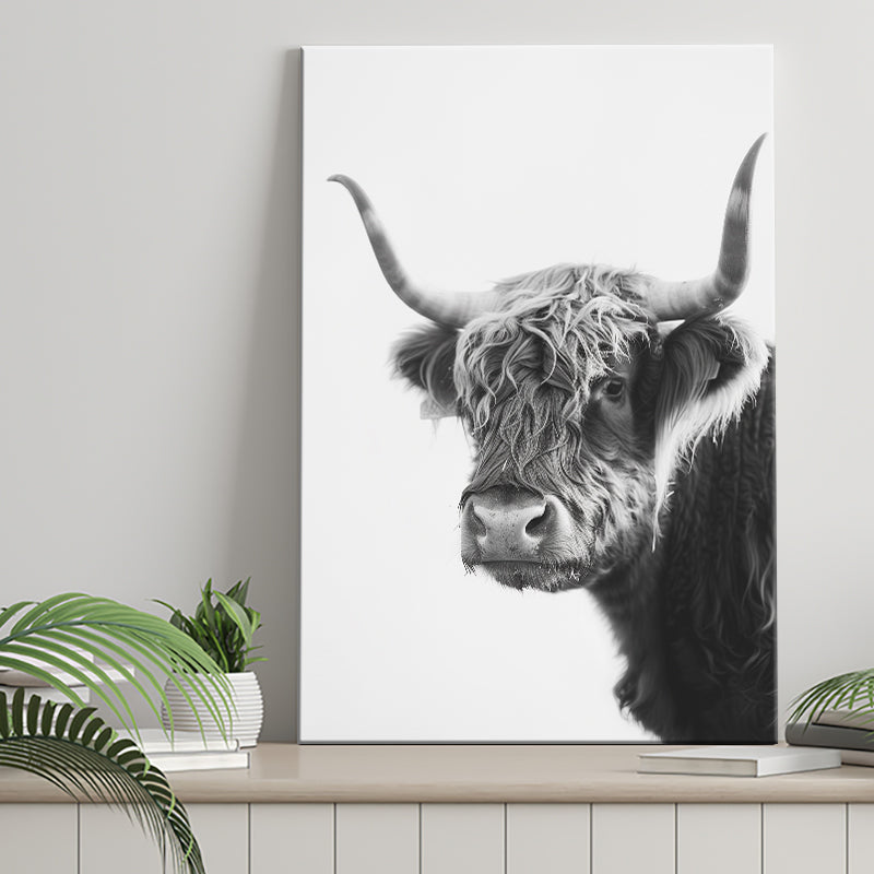 Black And White Baby Highland Cow V2, Canvas Painting, Canvas Prints Wall Art Decor