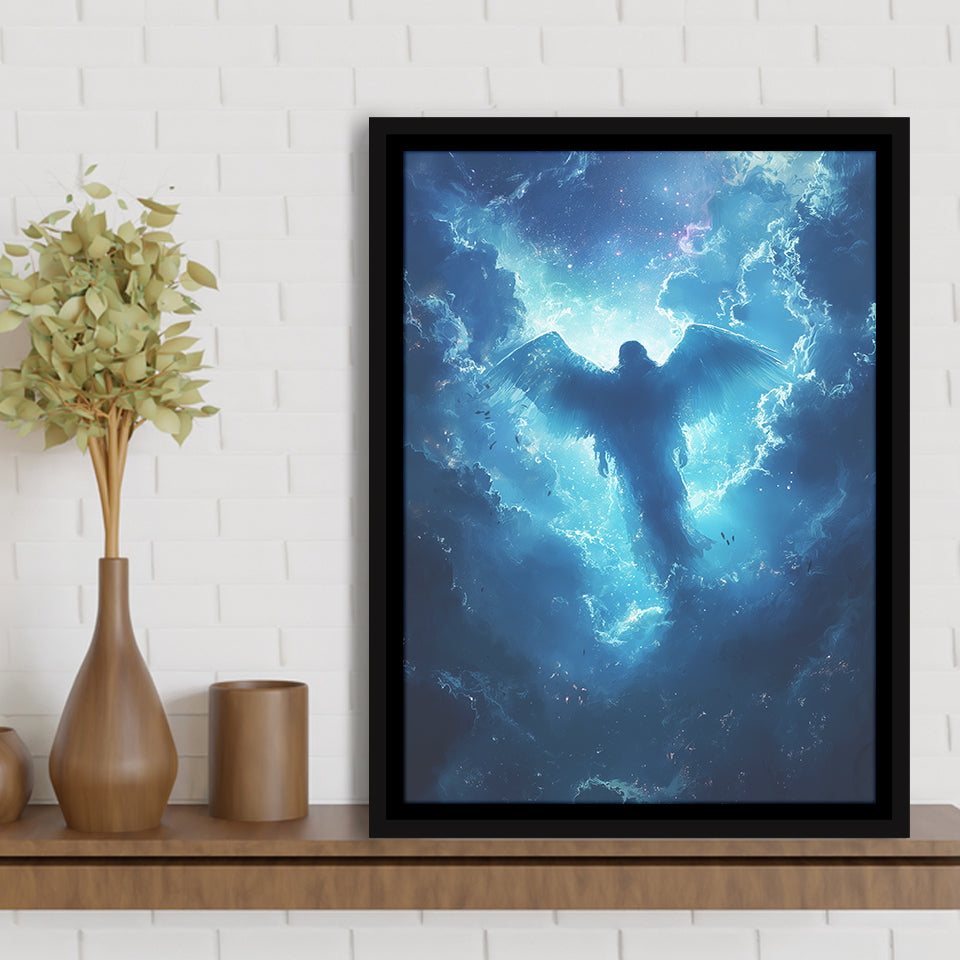 Blue Angel Flying In Heaven Painting, Framed Canvas Prints Wall Art Decor, Floating Frame