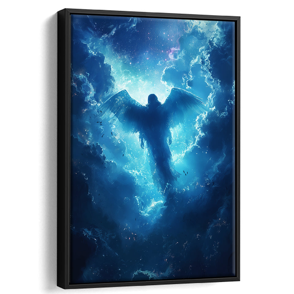 Blue Angel Flying In Heaven Painting, Framed Canvas Prints Wall Art Decor, Floating Frame