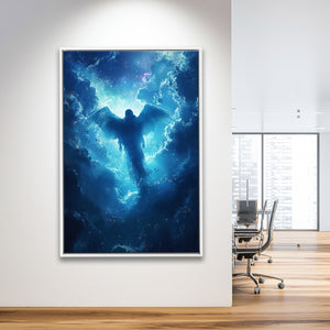 Blue Angel Flying In Heaven Painting, Framed Canvas Prints Wall Art Decor, Floating Frame