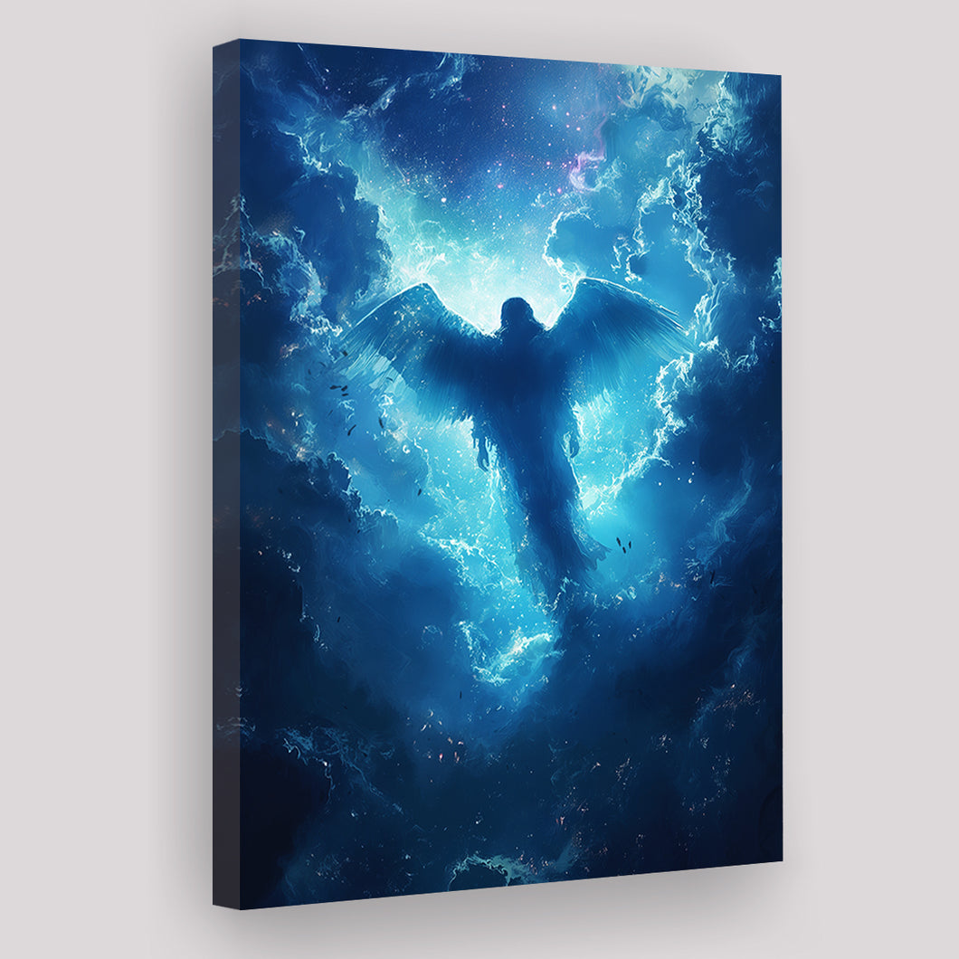 Blue Angel Flying In Heaven Painting, Canvas Prints Wall Art Decor, Painting Canvas