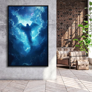 Blue Angel Flying In Heaven Painting, Framed Canvas Prints Wall Art Decor, Floating Frame