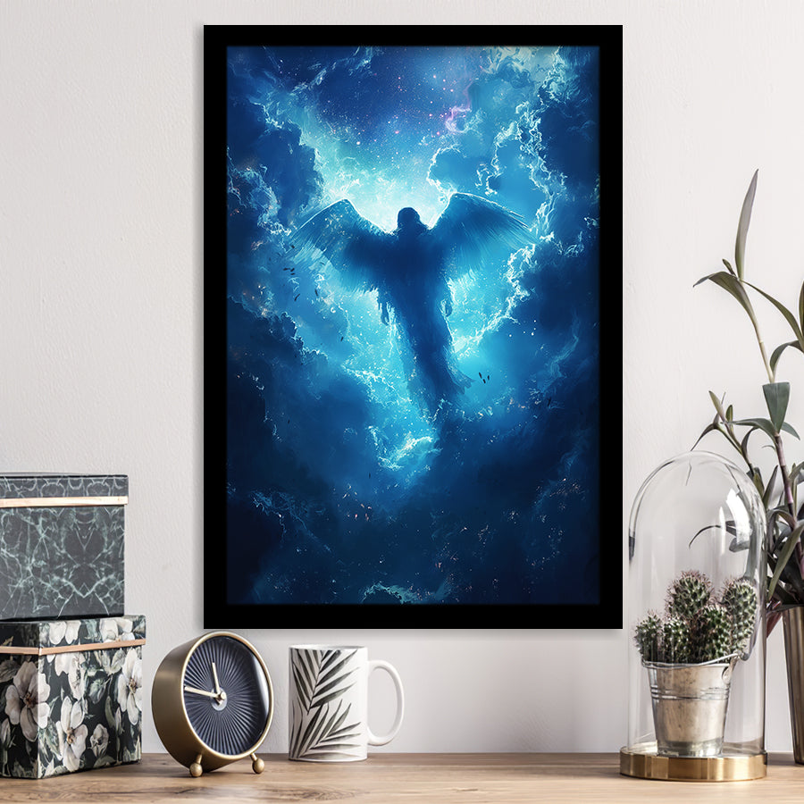 Blue Angel Flying In Heaven Painting, Framed Art Prints Wall Art Decor, Framed Picture Print