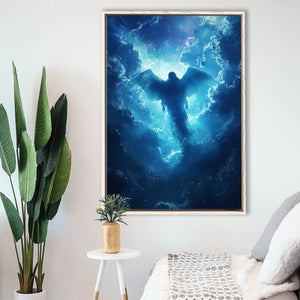 Blue Angel Flying In Heaven Painting, Framed Canvas Prints Wall Art Decor, Floating Frame