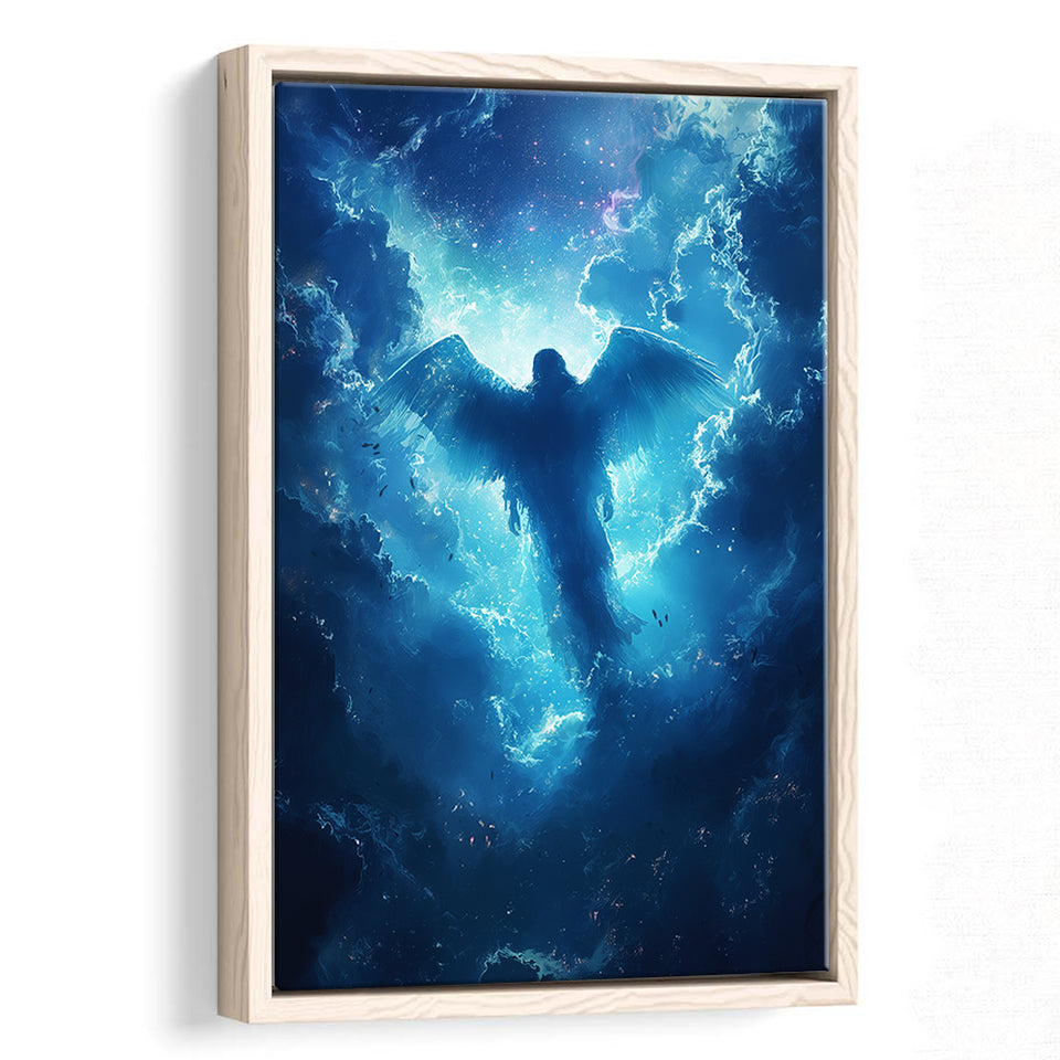 Blue Angel Flying In Heaven Painting, Framed Canvas Prints Wall Art Decor, Floating Frame