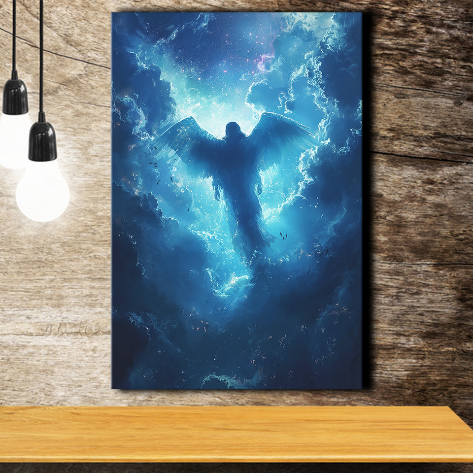 Blue Angel Flying In Heaven Painting, Canvas Prints Wall Art Decor, Painting Canvas