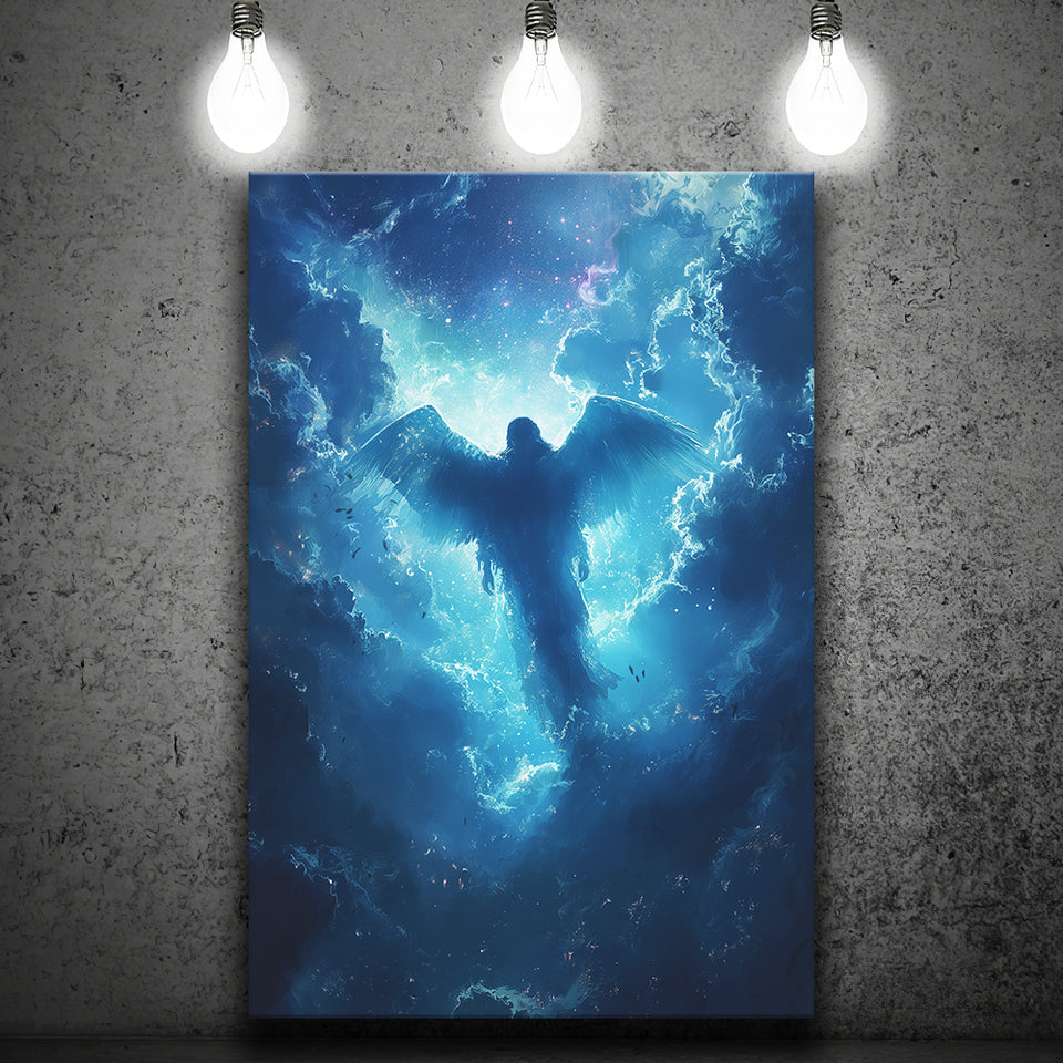 Blue Angel Flying In Heaven Painting, Canvas Prints Wall Art Decor, Painting Canvas