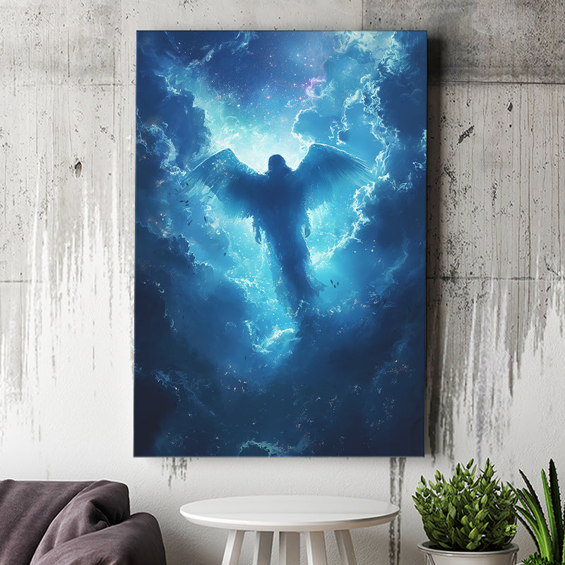 Blue Angel Flying In Heaven Painting, Canvas Prints Wall Art Decor, Painting Canvas