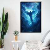 Blue Angel Flying In Heaven Painting, Framed Canvas Prints Wall Art Decor, Floating Frame