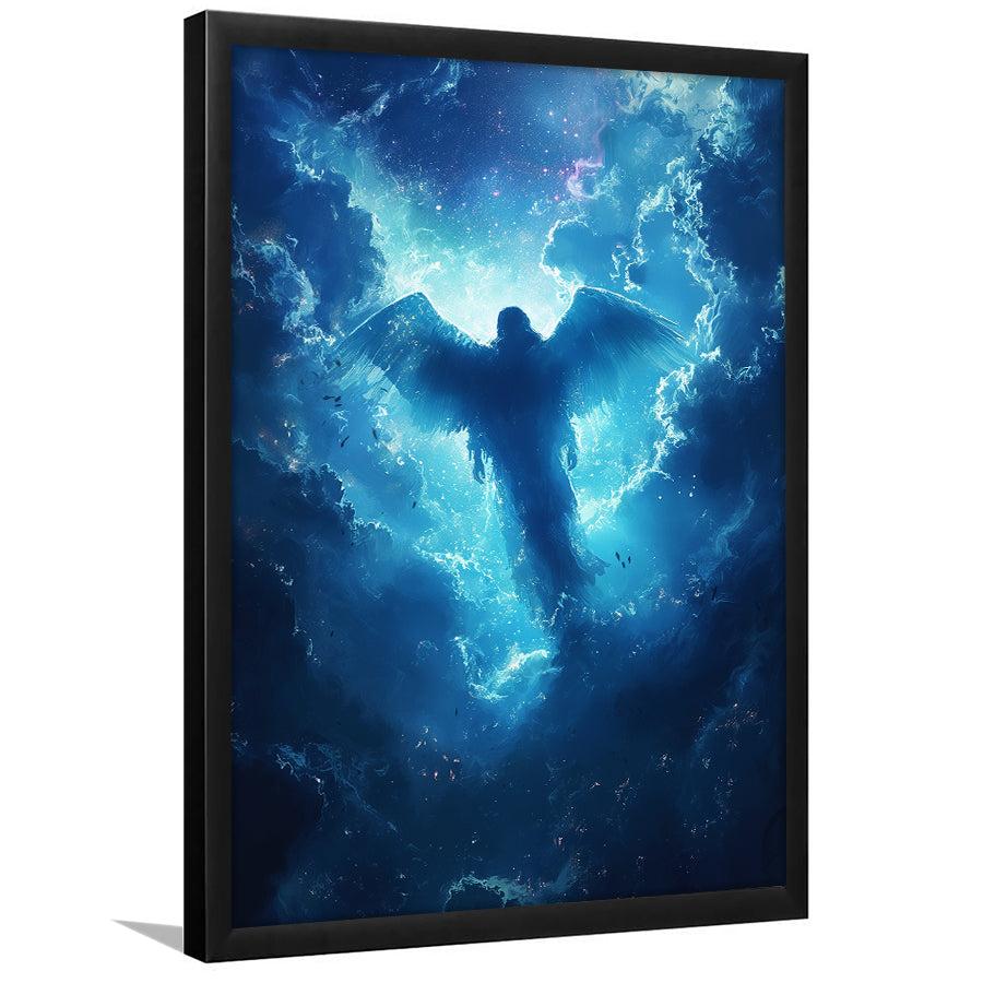 Blue Angel Flying In Heaven Painting, Framed Art Prints Wall Art Decor, Framed Picture Print