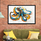Blue Octopus Watercolor Painting, Framed Art Print Wall Decor, Picture Framed Painting Art