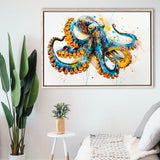 Blue Octopus Watercolor Painting, Framed Canvas Print Wall Art Decor, Floating Frame Painting Canvas
