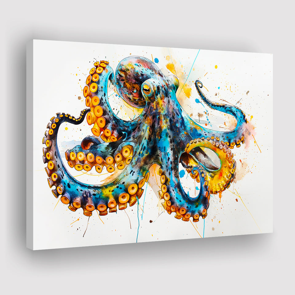 Blue Octopus Watercolor Painting, Canvas Print Wall Art Home Decor, Painting Canvas Art Print
