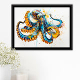 Blue Octopus Watercolor Painting, Framed Canvas Print Wall Art Decor, Floating Frame Painting Canvas