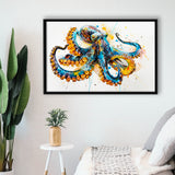 Blue Octopus Watercolor Painting, Framed Canvas Print Wall Art Decor, Floating Frame Painting Canvas