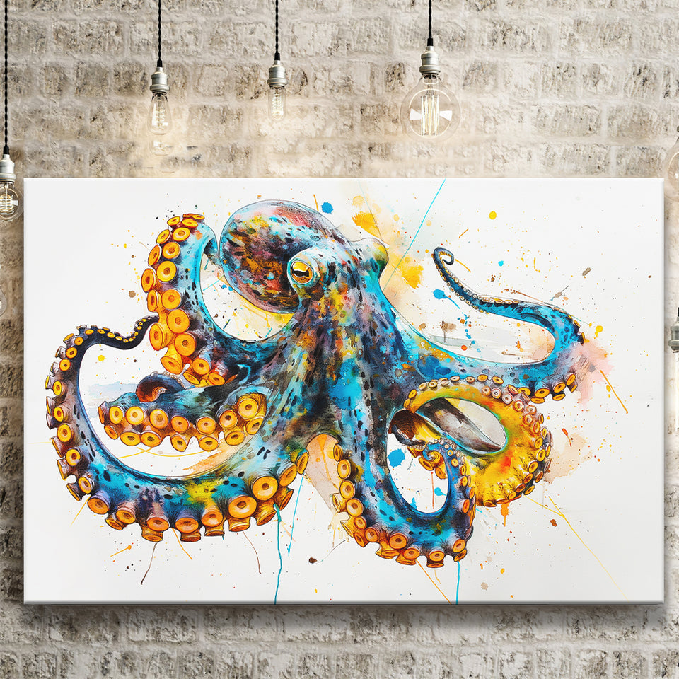 Blue Octopus Watercolor Painting, Canvas Print Wall Art Home Decor, Painting Canvas Art Print