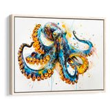 Blue Octopus Watercolor Painting, Framed Canvas Print Wall Art Decor, Floating Frame Painting Canvas