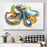 Blue Octopus Watercolor Painting, Canvas Print Wall Art Home Decor, Painting Canvas Art Print