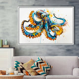 Blue Octopus Watercolor Painting, Framed Canvas Print Wall Art Decor, Floating Frame Painting Canvas