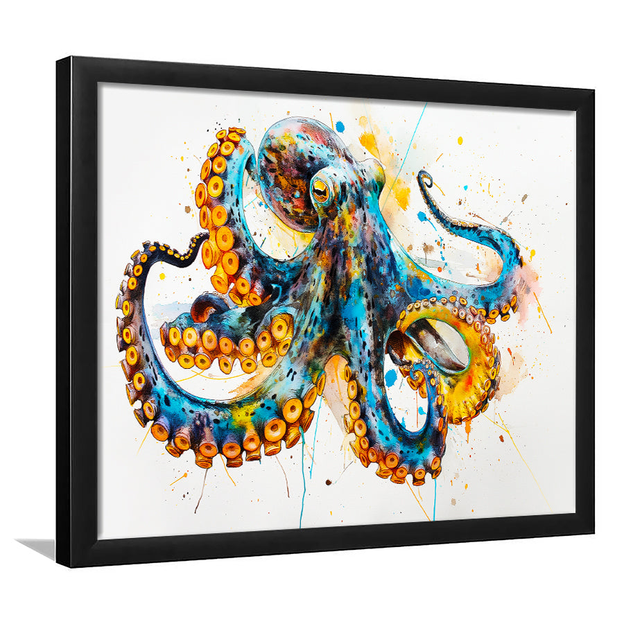 Blue Octopus Watercolor Painting, Framed Art Print Wall Decor, Picture Framed Painting Art