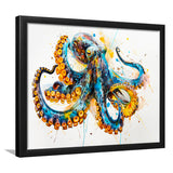 Blue Octopus Watercolor Painting, Framed Art Print Wall Decor, Picture Framed Painting Art