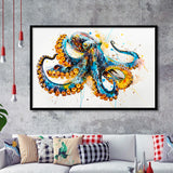 Blue Octopus Watercolor Painting, Framed Art Print Wall Decor, Picture Framed Painting Art