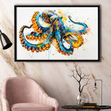 Blue Octopus Watercolor Painting, Framed Canvas Print Wall Art Decor, Floating Frame Painting Canvas