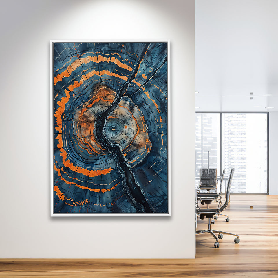 Blue Painting A Close-Up Of An Old Tree Trunk,Framed Canvas Prints Wall Art Decor, Floating Frame