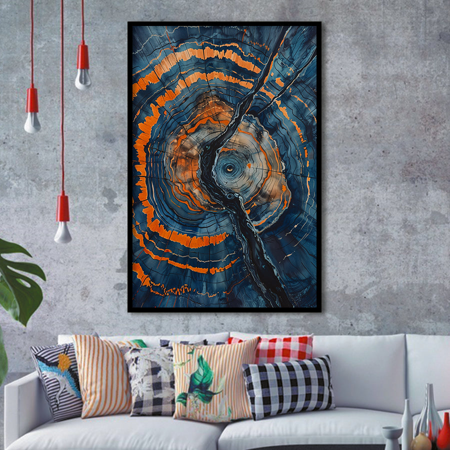 Blue Painting A Close-Up Of An Old Tree Trunk,Framed Art Prints Wall Decor, Picture Framed