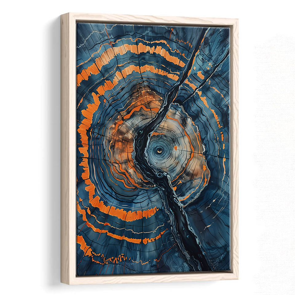 Blue Painting A Close-Up Of An Old Tree Trunk,Framed Canvas Prints Wall Art Decor, Floating Frame