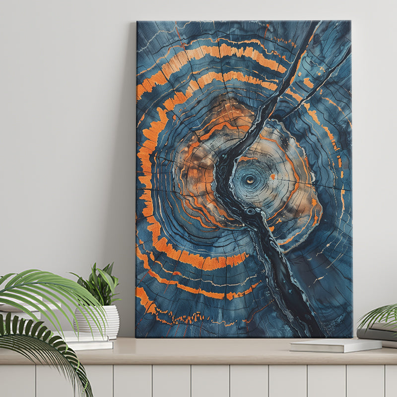 Blue Painting A Close-Up Of An Old Tree Trunk, Canvas Painting, Canvas Print Wall Art Decor