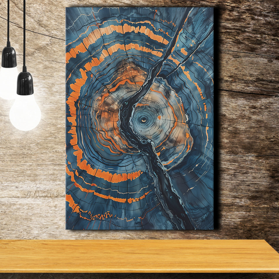 Blue Painting A Close-Up Of An Old Tree Trunk, Canvas Painting, Canvas Print Wall Art Decor