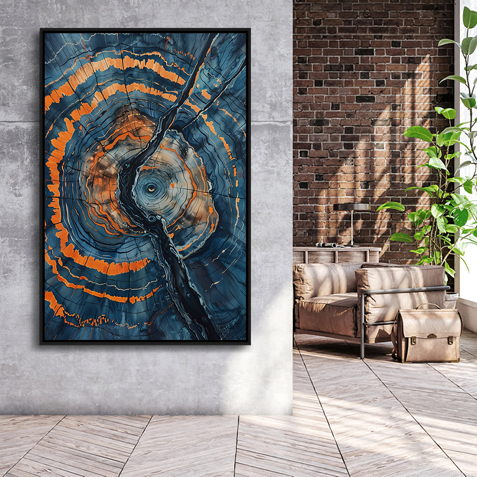 Blue Painting A Close-Up Of An Old Tree Trunk,Framed Canvas Prints Wall Art Decor, Floating Frame