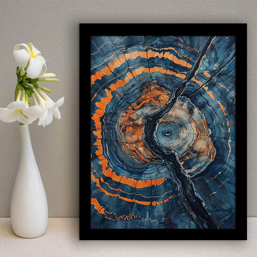 Blue Painting A Close-Up Of An Old Tree Trunk,Framed Art Prints Wall Decor, Picture Framed