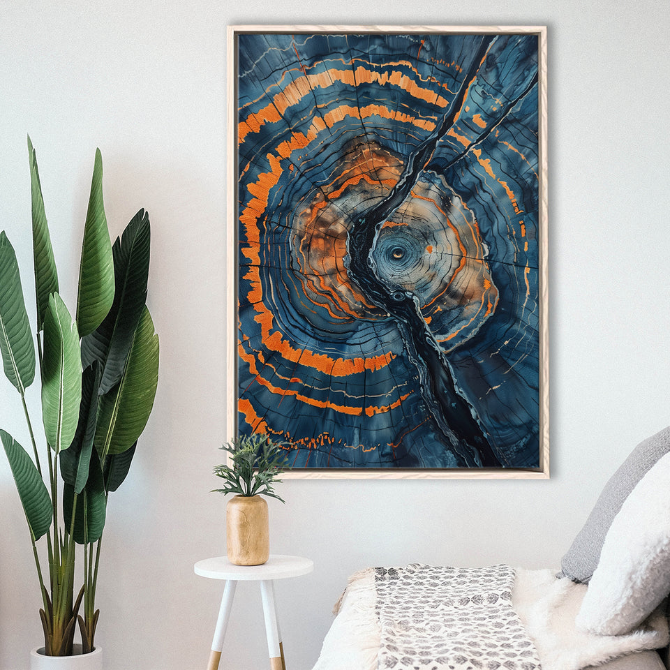 Blue Painting A Close-Up Of An Old Tree Trunk,Framed Canvas Prints Wall Art Decor, Floating Frame